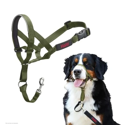 Imagen de Collar Ronzal HALTI para Evitar Que tu Perro Tire de la Correa, Ajustable con Banda Nariz Acolchada. Adiestramiento canino antitirones Perros Grandes (Talla 4, Bosque Verde)