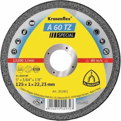 Imagen de Klingspor Kronenflex 202400 Discos de corte rectos para acero inoxidable y (115 x 1 22,23 mm)