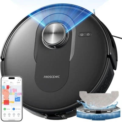 Imagen de proscenic Q8 Robot Aspirador y Fregasuelos con navegación láser, 6000Pa, 200Min Autonomía, Adaptación Alfombras, Control Vía App Alexa, Siri, IFTTT, Google, para Suelos, alfombras pelos de Mascotas