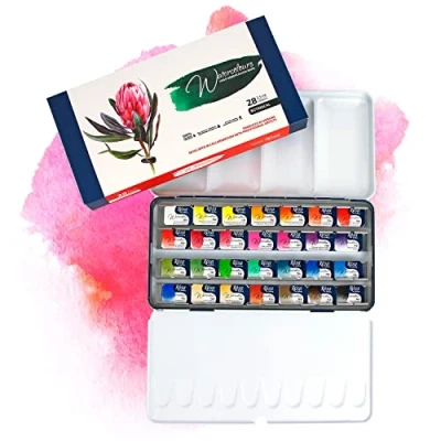 Imagen de 7 Artists Acuarelas Profesionales 28 Godets Botánico Pintura Acuarela Set Profesional Watercolor Caja Solid Kit
