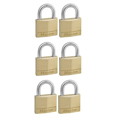 Imagen de Master Lock 140EURSIX Lote de 6 Candados Ancho con Cuerpo Latón Macizo Arco Largo, Dorado, 40 mm, Set Piezas