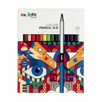 Imagen de Carioca Plus Lápices de Color 4.0 Caja con 18 Colores Madera Mina Altamente Pigmentada y Suave para Dibujos a Nivel Artista Punta Ø 4 mm