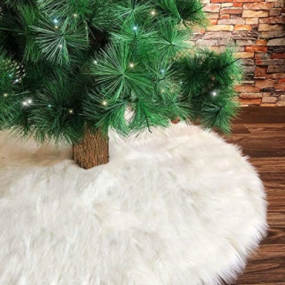 Imagen de Deggodech Falda de Felpa para Árbol Navidad Blanco Faldas Arbol Christmas Tree Skirt Feliz Fiesta Decoración (Blanco, 78cm/31pulgada)