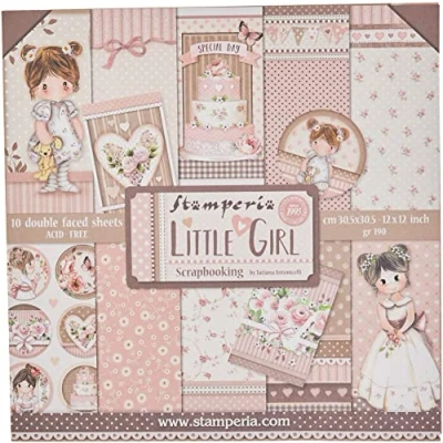 Imagen de Stamperia SBBL67 Bloc de Scrapbooking 10 Hojas 30.5x30.5 (12&quot;x12&quot;) 2 Caras Little Girl, Papel, Multicolor, 30.5cmX30.5cm