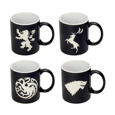 Imagen de SD toys SDTHBO89277 Emblemas Casas Set 4 Tazas Grabado Laser Cerámica, Multicolor