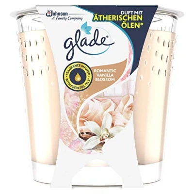 Imagen de Glade (Brise) Romantic Vanilla Blossom Vela aromática en vaso de cristal, aroma a vainilla romántica, hasta 30 horas combustión, 1 unidad 129 g
