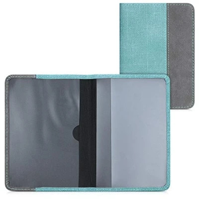 Imagen de kwmobile Funda para permiso de circulación coche Cubierta cuero sintético 9.2 x 13 CM plegada con tarjetero menta/gris oscuro
