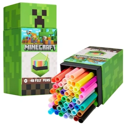 Imagen de Minecraft Rotuladores de Colores para Niños, Set 48 Lavables, No Tóxico, Punta Media, Manualidades Niños
