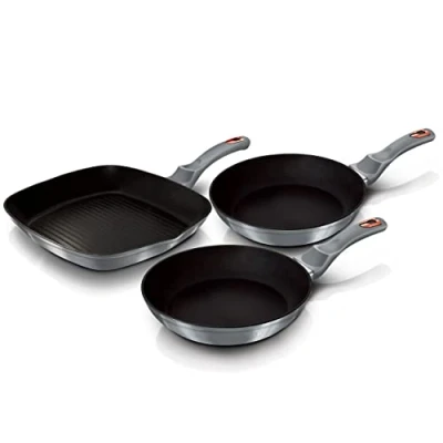 Imagen de Berlinger Haus Moonlight Juego 2 Sartenes y Grill Inducción 20 24 28cm, Aluminio Forjado, Antiadherente Ecológico Titano sin PFOA, Diseño Moderno, Apta para Todas Las Cocinas, Vitrocerámica, Gas