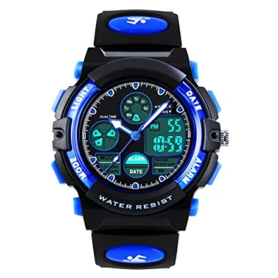 Imagen de VDSOW Kids Digital analógico Relojes para niños Childrens Deportes al Aire Libre Reloj con Alarma/Hora Dual/LED luz, 5 ATM Impermeable electrónico Sport muñeca Adolescentes