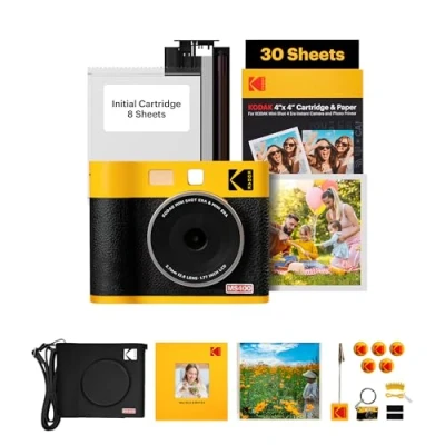 Imagen de KODAK Mini Shot 4 ERA 4PASS 2 en 1 Cámara Instantánea e Impresora de Fotos (10x10cm) (Cámara + Pack Regalo con 68 Hojas (8 Iniciales 60 Hojas), Amarillo)