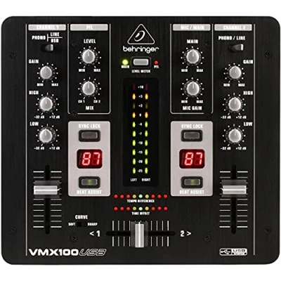 Imagen de Behringer PRO MIXER VMX100USB Mezclador DJ profesional de 2 canales con interfaz USB/Audio, contador BPM y control VCA