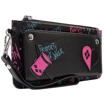 Imagen de Birds of Prey Harley Quinn Property Joker Neón Cartera/Billetera Clutch con Bolsillo para Monedas &amp; Tarjetero, Negro