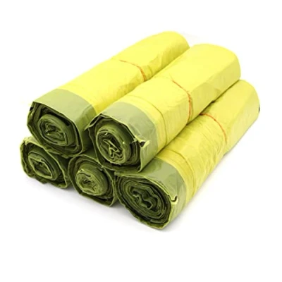 Imagen de 5 rollos de bolsas amarillas con práctica correa, 90 litros, 15μ bolsa material valor