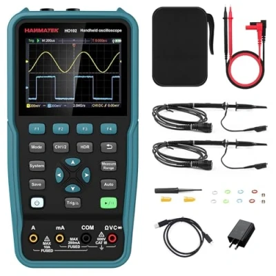 Imagen de Osciloscopio Digital, HANMATEK HO102 Mini TFT de 3,5&quot;, y Multímetro 2 IN 1, Pantalla Retroiluminada, Función Autocalibración, 7 Medidas Automáticas, Memoria