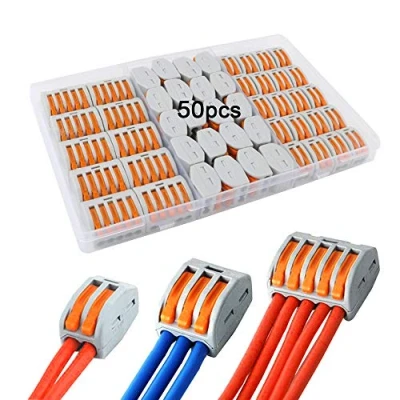 Imagen de QitinDasen 50Pcs Palanca Tuerca Cable Conector Set, Compacto Conductor Conector, Rápido Resorte Bloque Terminal (KV222 412/413 / 415)