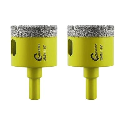 Imagen de Juego de Brocas Diamante Seco 2piezas 38mm Sierra Perforadora con Vástago Triangular para Cerámica Porcelana Granito Mármol Cuarzo Gres SANLEETEK