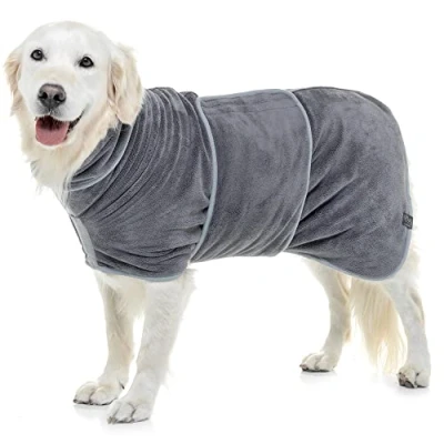 Imagen de Lucky Paws® Abrigo de secado para perros del Reino Unido, bata microfibra perro, baño súper absorbente mascotas/cachorros, rápido (L, gris)