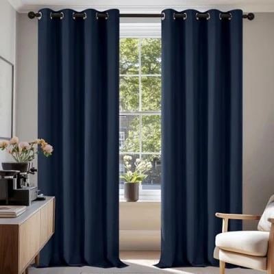 Imagen de Deconovo Cortinas Opacas 2 Piezas para Dormitorio Salón Modernas, Aislantes Térmicas y Reducción de Ruido, EcolóGicas Certificadas,140 x 200 cm Azul Marino