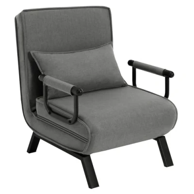 Imagen de WOLTU Sofá Cama, Sillón Reclinable con Respaldo Ajustable, Puff Cama 1 Plaza, Butaca de Salón 3 en 1, Sillon Individual Almohada y Reposabrazos, Lino + Esponja Elastica, Gris Oscuro