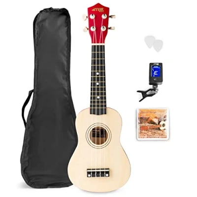 Imagen de MAX UKEY Set de ukelele soprano fabricado en Madera Tilo adulto Incluye: guitarra 21 pulgadas, bolsa ukulele, púas, afinador y cuerdas repuesto Natural
