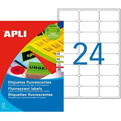 Imagen de APLI 2870 Etiquetas amarillo fluorescente permanentes 64,0 x 33,9 mm 20 hojas