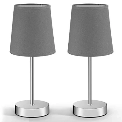 Imagen de Monzana 2x Lámparas de Mesita Noche Dormitorio Escritorio Luz Nocturna E14 Pantalla Tela Gris Altura 32cm