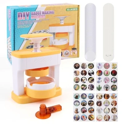 Imagen de UIOK Maquina Hacer Chapas, Máquina para Insignias de 55 mm Botones con 48 Kits Botones, Chapas Personalizadas Kit Creador DIY