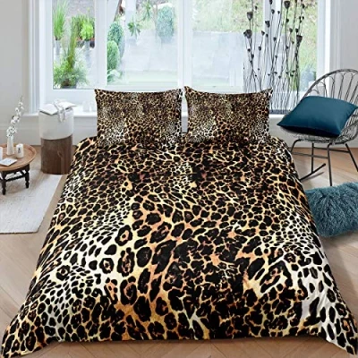 Imagen de Juego de Funda edredón Leopardo niños,niñas,de Animales Salvajes,2 Piezas,Individual
