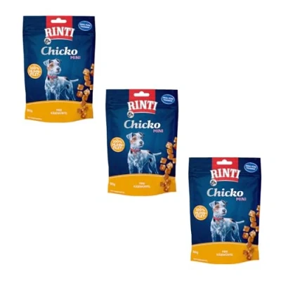 Imagen de Rinti Chicko Mini Cubos de Queso con Pollo Paquete 12 x 80 g Preparado Filete pechuga Fresco Secado Suavemente al Aire Resellable Sin Soja ni harinas cárnicas