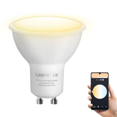 Imagen de Lepro Bombilla Inteligente GU10, 4.5W WIFi GU10 Funciona con Alexa y Google Home, 300lm Blanco Cálido a Frío Regulable 2700K 6500K, No Requiere Hub