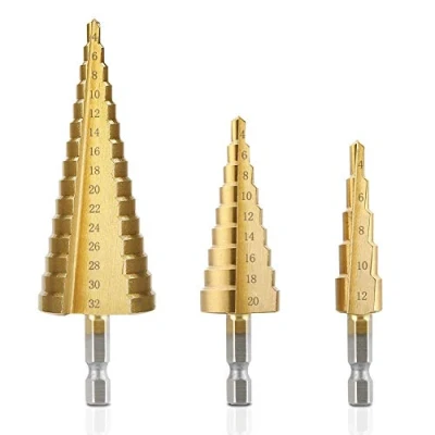 Imagen de HSS Paso Broca,Rusee Mango Hexagonal Taladro 4 12 mm x / 32 Titanium Ltriert Cono Broca Agujero Set 3 piezas