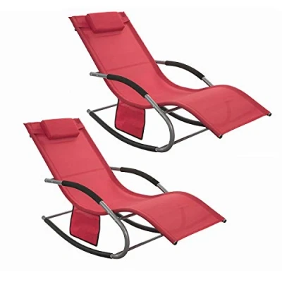 Imagen de SoBuy Set de 2 Tumbonas Mecedora con Almohada y Bolsillo Lateral Estructura Hierro Malla Transpirable Teslin soporta hasta 150 kg Rojo OGS28 Rx2 ES