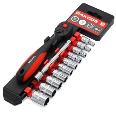 Imagen de DAKCOS 1/4&quot; Juego de Llaves Carraca 72 Dientes con 10 PC Llave Vaso 4 13mm y 1 Barra Extensión 100 mm