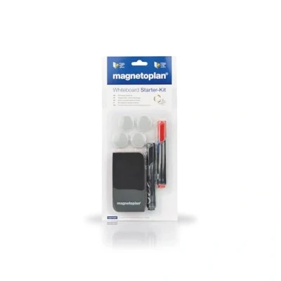 Imagen de magnetoplan whiteboard starter kit, práctico set con borrador de pizarra magnética, 2 rotuladores para blanca y flipchart 4 imanes