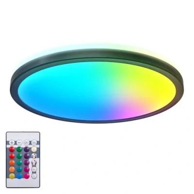 Imagen de B.K.Licht I Lámpara de techo LED RGB redonda Panel ultra plano Cambio color RGBW regulable Iluminación indirecta Mando a distancia Negro