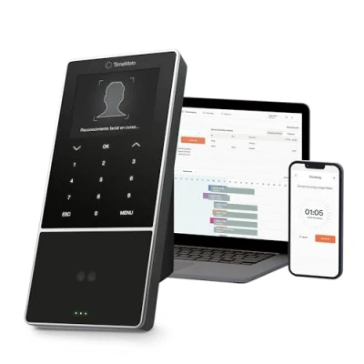 Imagen de Terminal de fichaje basado en la nube TimeMoto TM 838 SC, con reconocimiento facial, compatible tarjetas acceso sin contacto, lector RFID/llavero RFID, PIN, 2.000 usuarios, wifi