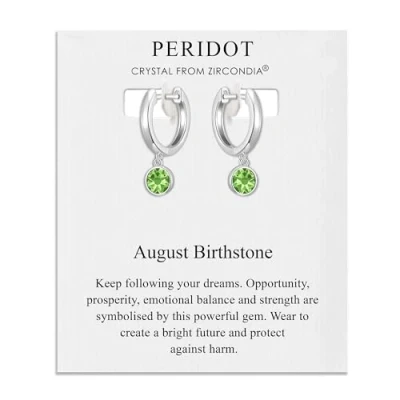 Imagen de Aretes tipo argolla con piedra natal de agosto creados cristales Peridot Zircondia®