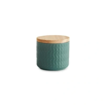 Imagen de SPRINGLANE Botes de cerámica con tapa madera verde, Recipientes 380 ml a 900 litro capacidad, almacenamiento, herméticos 1x verde oscuro 10,1 x 9,3 cm