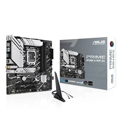 Imagen de Asus Prime B760M A WiFi D4 Placa Base mATX Intel B760 LGA 1700 (PCIe 4.0, Dos M.2, 2.5Gb Ethernet, Wi Fi 6, Dual HDMI, SATA 6 Gbps, USB 3.2 Gen2, Gen1 Type C, Aura Sync)