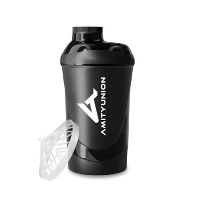 Imagen de AMITYUNION Shaker Deluxe Proteína a prueba de fugas BPA libre y con la escala tamiz polvo suero cremoso sacude (midnight black 800ml)
