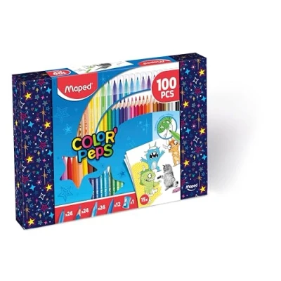 Imagen de Maped Color&#039;Peps Kit de colorear (100 unidades, 24 lápices colores, rotuladores + cera 12 plástico 1 sacapuntas caja reutilizable