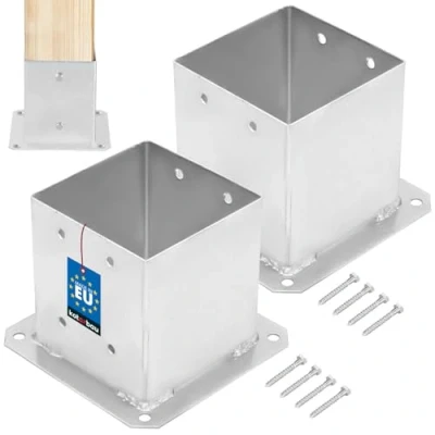 Imagen de KOTARBAU® Juego de 2 Base para Poste 14x14 cm Zincada Acero Anclaje Suelo Atornillable Soporte Postes Madera Cuadrados Galvanizado en Caliente