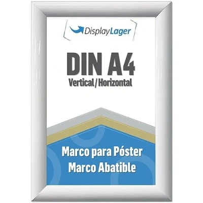 Imagen de DisplayLager Marco plegable A4 blanco con perfil de aluminio 25 mm, cristal antirreflectante, material fijación