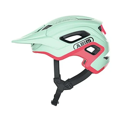 Imagen de ABUS Casco de bicicleta montaña CliffHanger , Para senderos complicados Con grandes aberturas ventilación y sistema correa TriVider hombre mujer Verde Rosa, tallaL