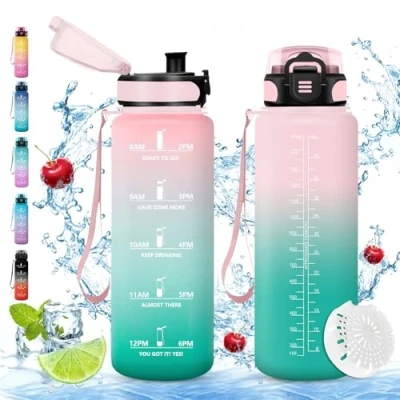 Imagen de Vikaster Botella agua Deporte, 1.5l Botella, sin BPA, con Filtro, reutilizable, para Running, Gimnasio, Bicicleta