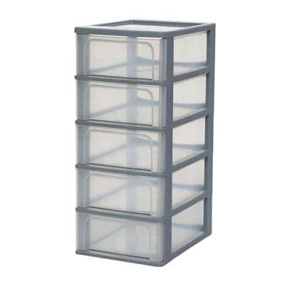 Imagen de Iris Ohyama Unidad de almacenamiento plástico con 5 cajones superficiales, Gris, formato A4, A5 y A6, multiusos, para oficina, escuela, papelería, armario hogar, Torre, Organizador, OCH 2005
