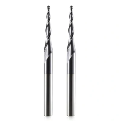 Imagen de HOZLY fresa cónica de cabeza CNC, 2 unidades, R1.0, ranura en espiral, vástago 6 mm, flautas, extremo HRC55, 1,0 mm radio CNC con revestimiento AlTiN para grabado 2D/3D