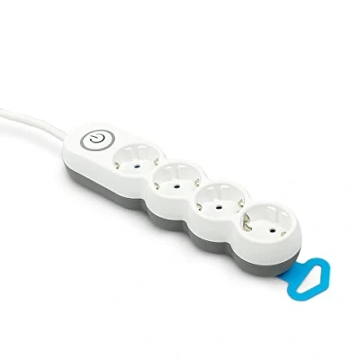 Imagen de Garza Base múltiple con 4 enchufes, Cable de 1.4 Metros, Enchufe Plano, Interruptor, Protección Infantil, Blanco