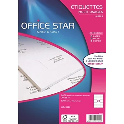 Imagen de OFFICE STAR OS43422 2400 etiquetas multiuso blancas, 70 x 35 mm